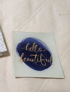 Fringe Studio 'hello beautiful' Glass Trinket Dish - Navy & Gold